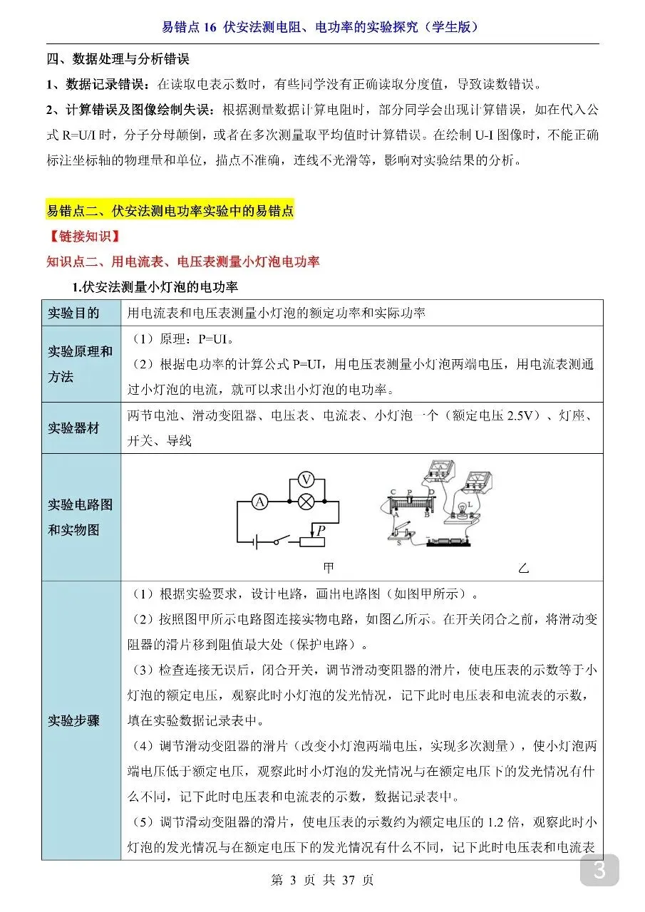 中考专项物理易错点16 伏安法测电阻、电功率的实验探究.pdf-第5张图片-四季读书网 中考专项物理易错点16 伏安法测电阻、电功率的实验探究.pdf-第5张图片-四季读书网