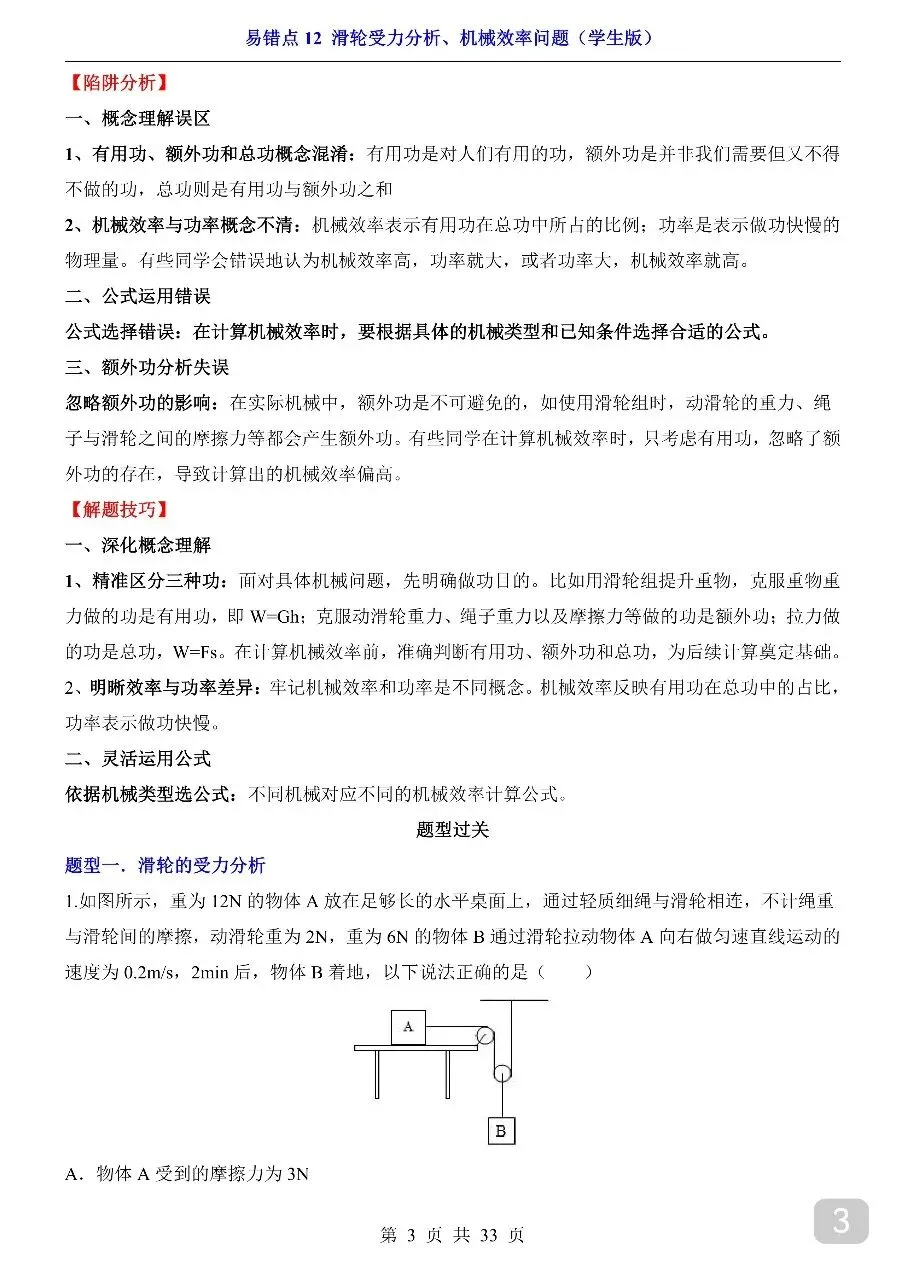 中考专项物理易错点12 滑轮受力分析、机械效率问题.pdf-第5张图片-四季读书网