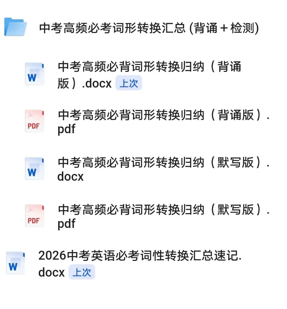 【2.2】资源分享(中考英语常考单词词性转换)-第1张图片-四季读书网