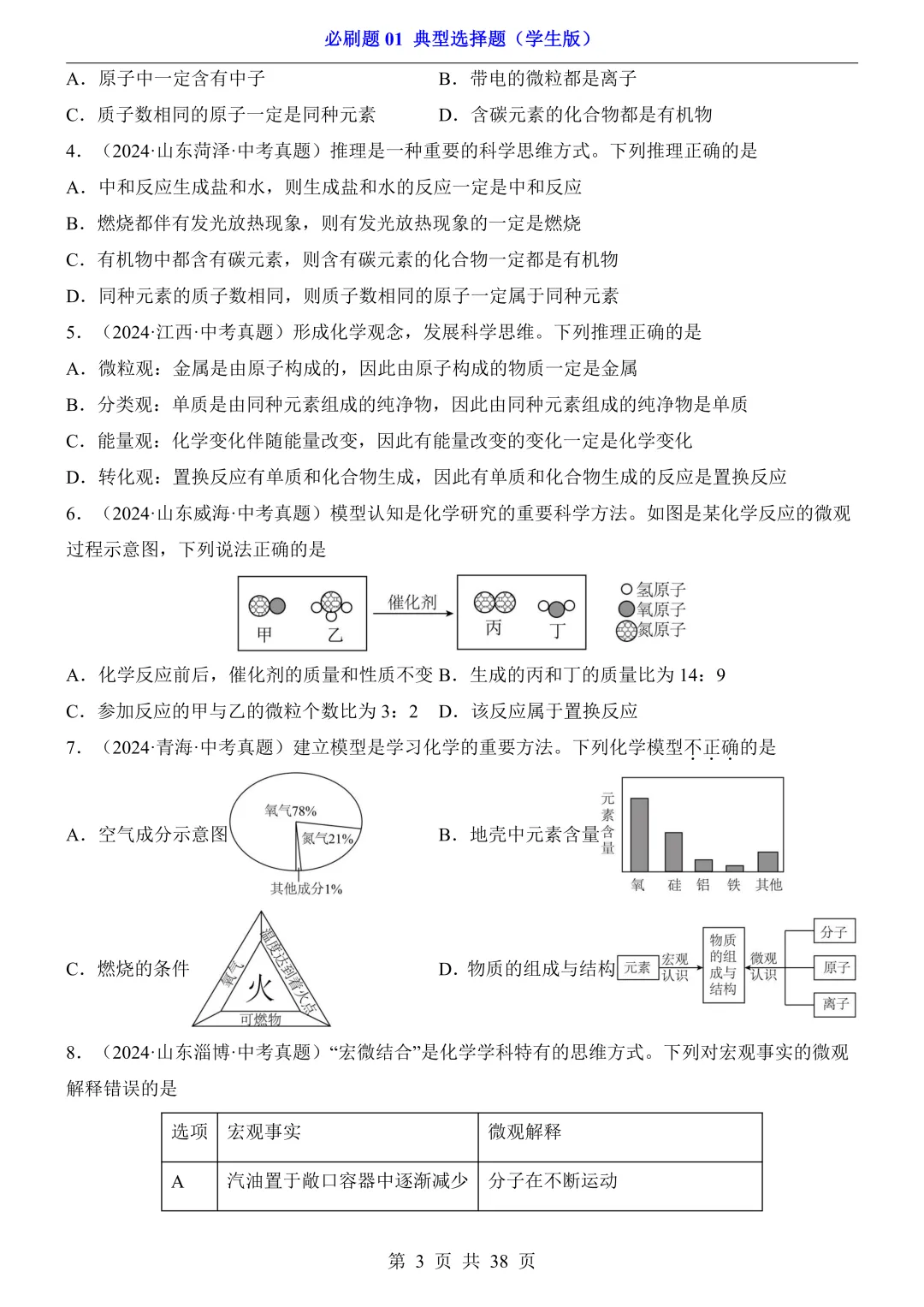中考专项化学必刷题 01 典型选择题|真题题型 + 避错技巧 解析说明! 第3张