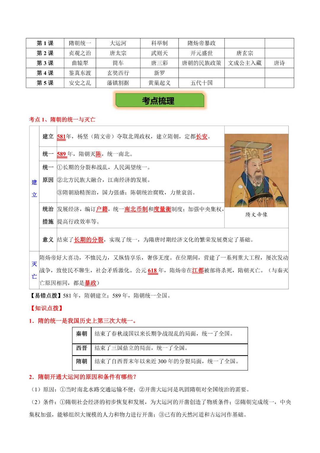 【中考专项历史 】《主题03 隋唐时期》专项复习(附答案)完整高清电子版可打印 第5张 【中考专项历史 】《主题03 隋唐时期》专项复习(附答案)完整高清电子版可打印 第5张