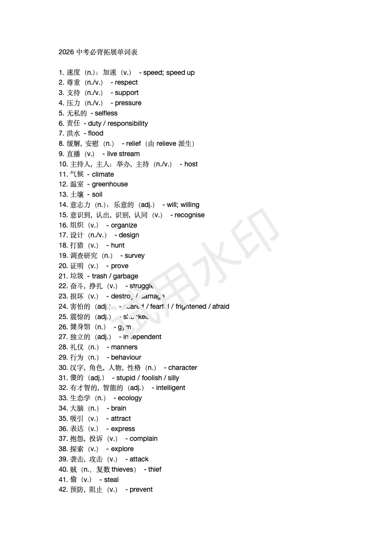 中考复习之必备拓展单词表(7页) 第1张 中考复习之必备拓展单词表(7页) 第1张