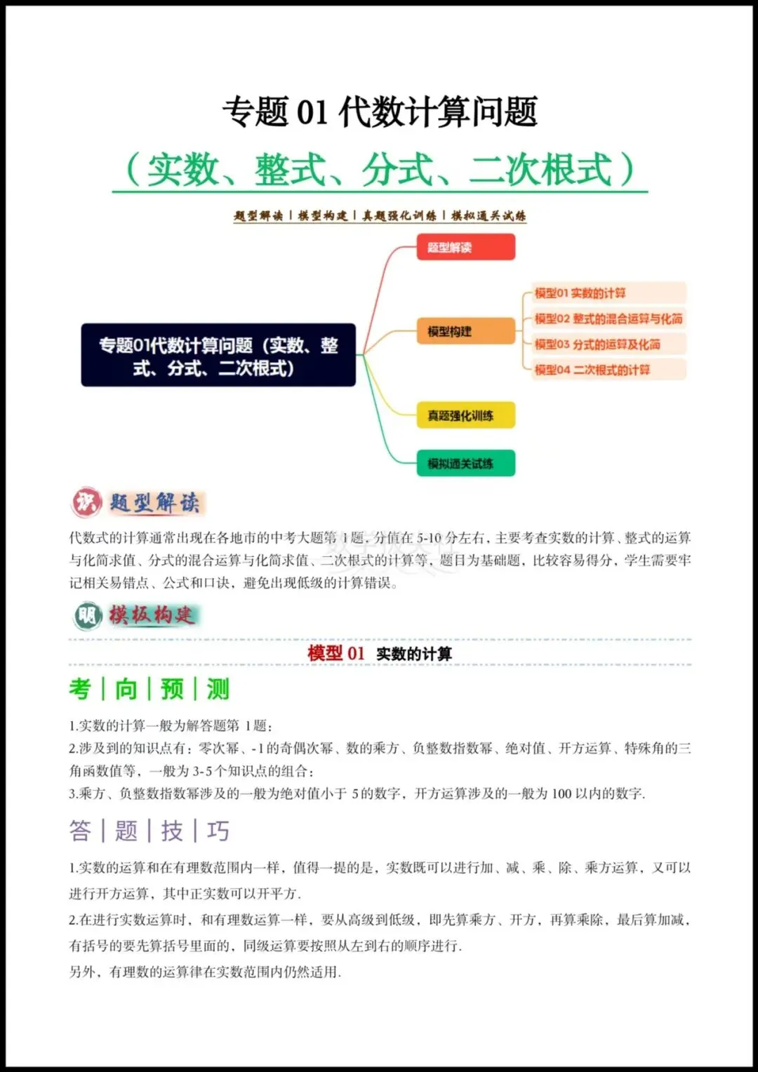 【26年中考数学】专题01代数计算问题(实数、整式、分式、二次根式)考向预测+答题技巧,有答案解析,电子版可下载打印! 第1张