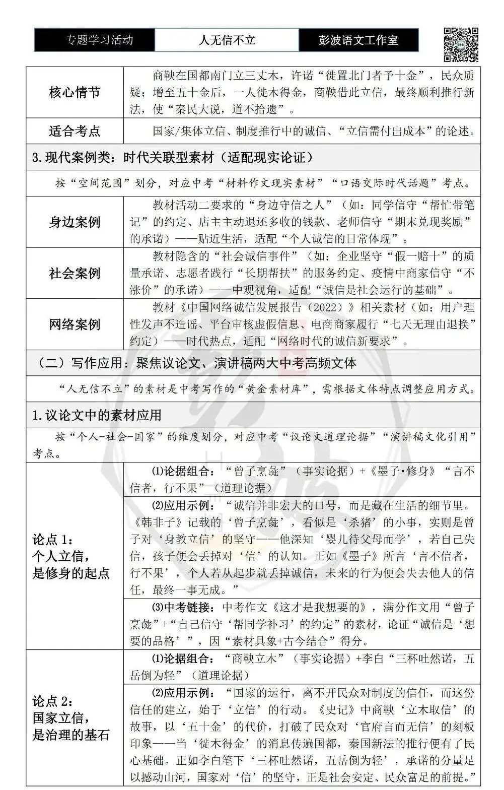 【中考语言专项-专题学习活动】-八年级上-05人无信不立-知识手册(2元) 第7张