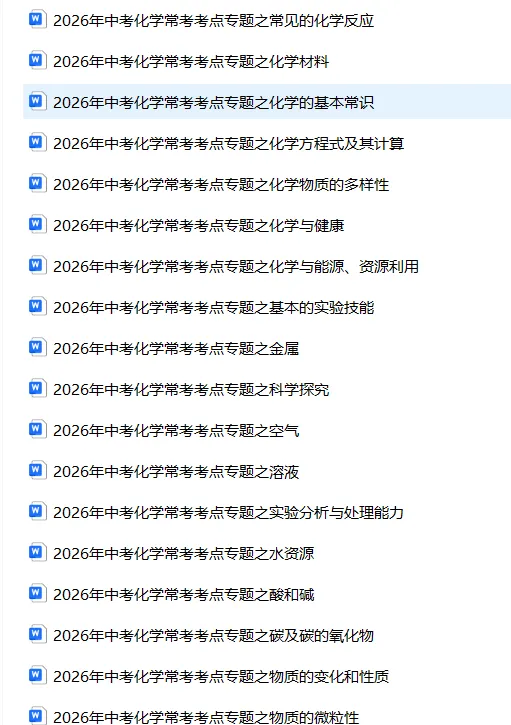 超级干货!2026中考化学考点专题资料(可下载打印),务必给孩子备一份!! 第2张