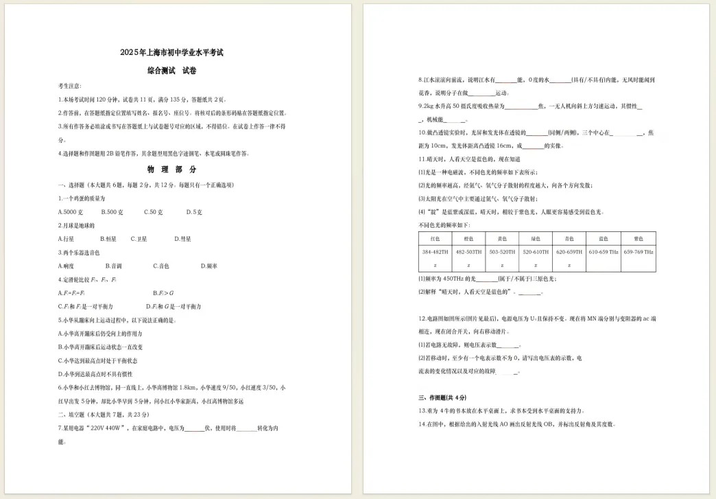 2023-25年上海中考真题试卷+答案,直接下载! 第4张