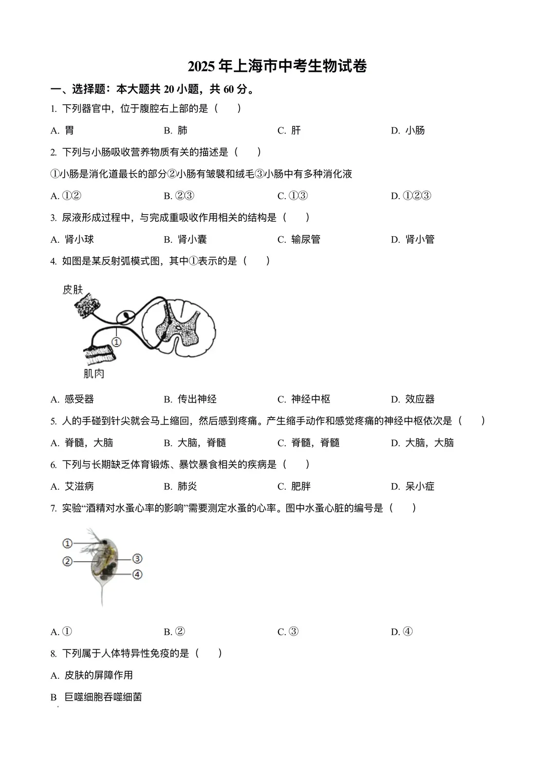 25年上海中考——生物试卷(PDF高清版) 第3张 25年上海中考——生物试卷(PDF高清版) 第3张