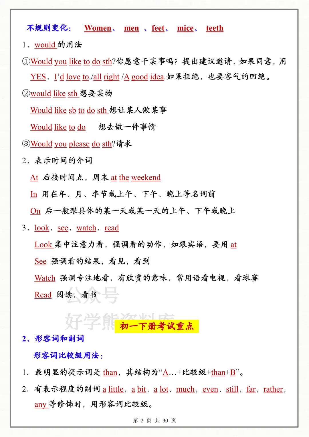 【寒假预习】2026学年中考英语全册常考重点知识点总复习-第2张图片-四季读书网