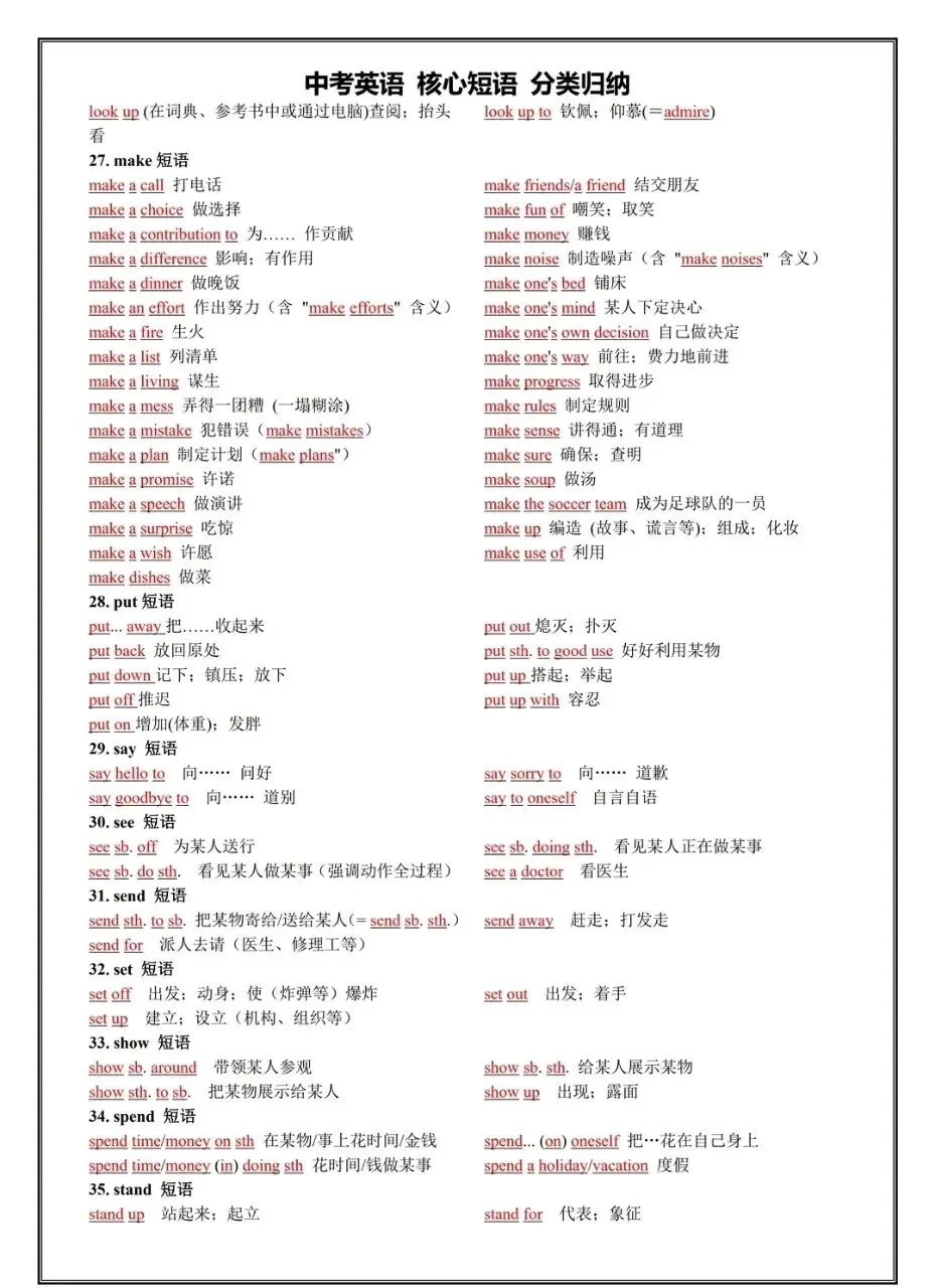 中考英语 核心短语 分类整理/中考一轮复习 第3张