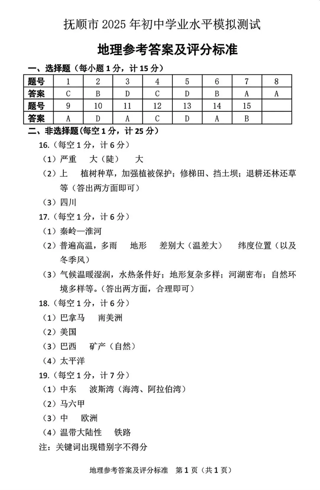 【试卷/小中考】2024-2025辽宁抚顺中考一模地理(含答案)可下载 第7张