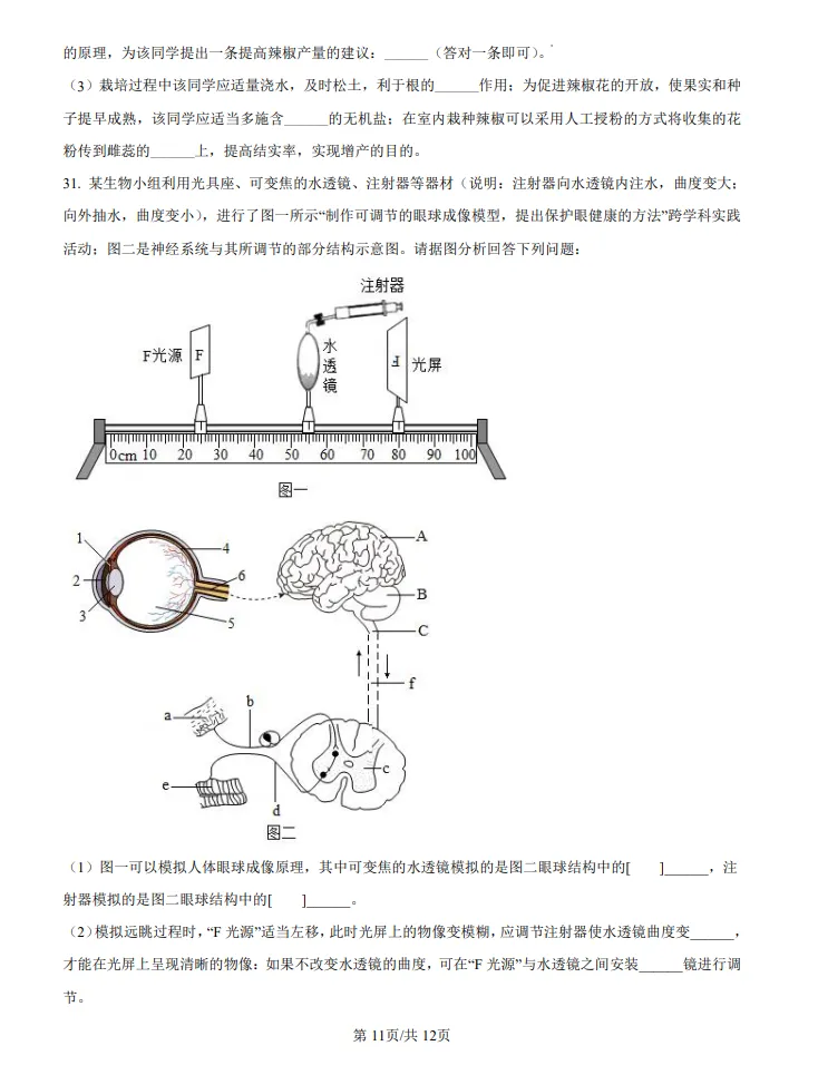 山东2024济南中考生物真题 | 2024年山东省济南市中考生物真题| 高清版,带答案 第11张