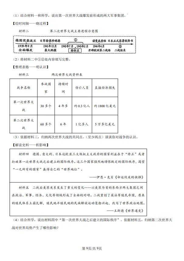 山东五四制中考中考历史真题 | 2025年山东省威海市中考历史真题| 高清版,带答案,可下载 第9张 山东五四制中考中考历史真题 | 2025年山东省威海市中考历史真题| 高清版,带答案,可下载 第9张