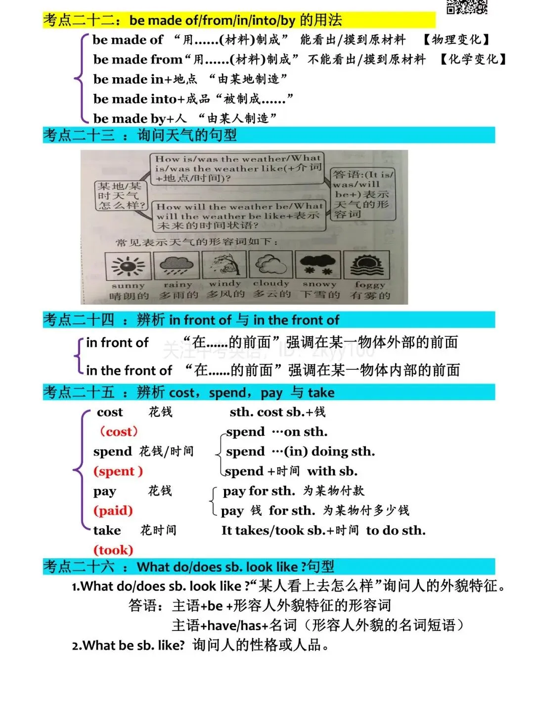 中考英语:99个高频考点梳理汇总,快收藏吧! 第7张