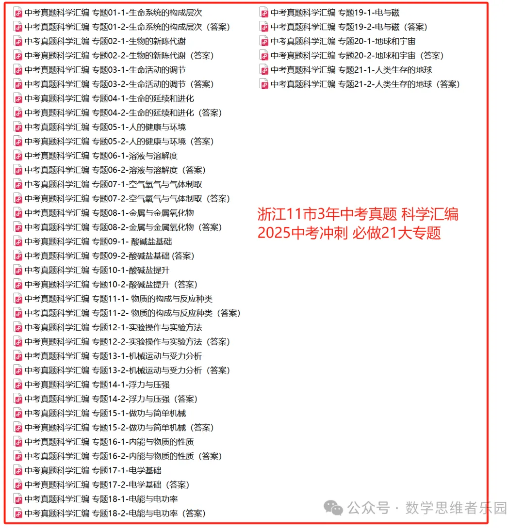 【中考冲刺+必做专题07】浙江11市3年 科学 真题汇编 ! 第5张
