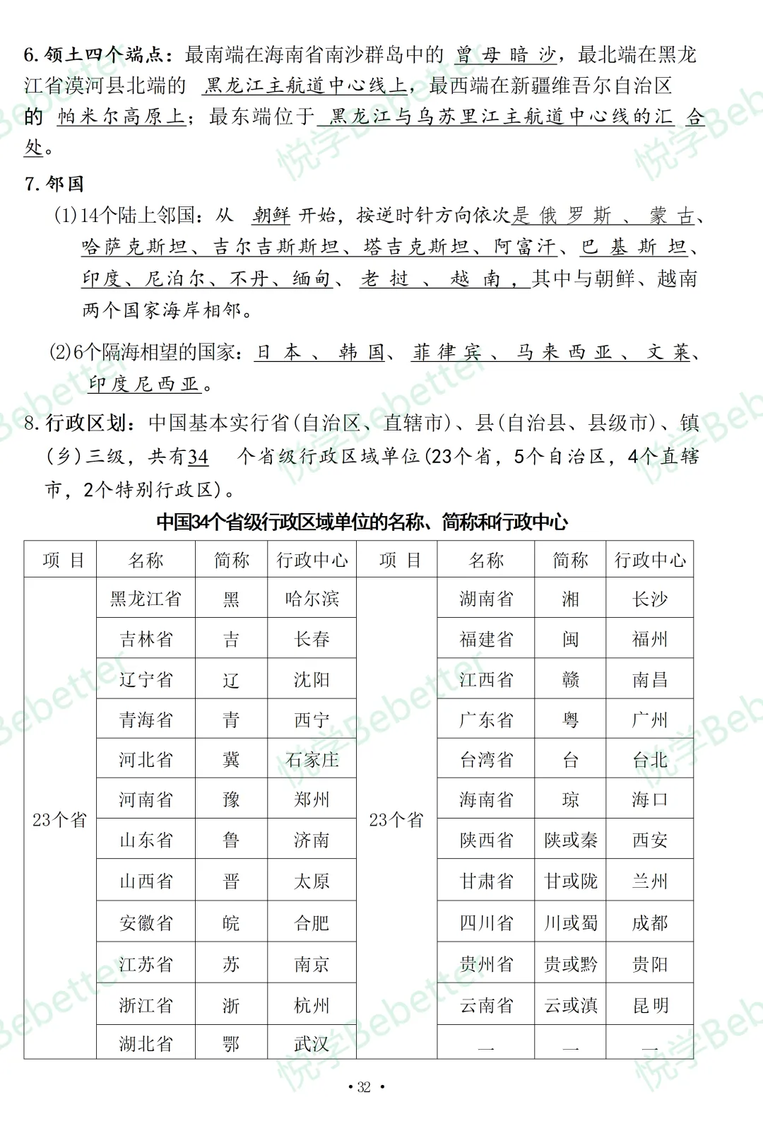 地理中考复习要点归纳:中国的疆域与人口 第2张