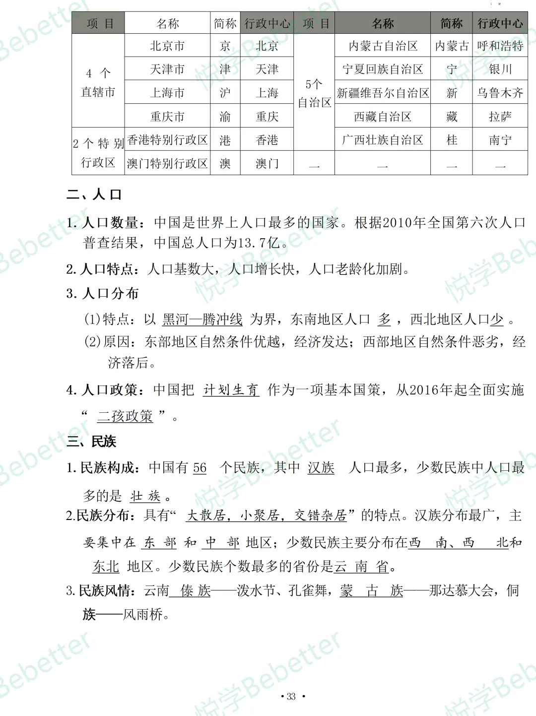 地理中考复习要点归纳:中国的疆域与人口 第3张