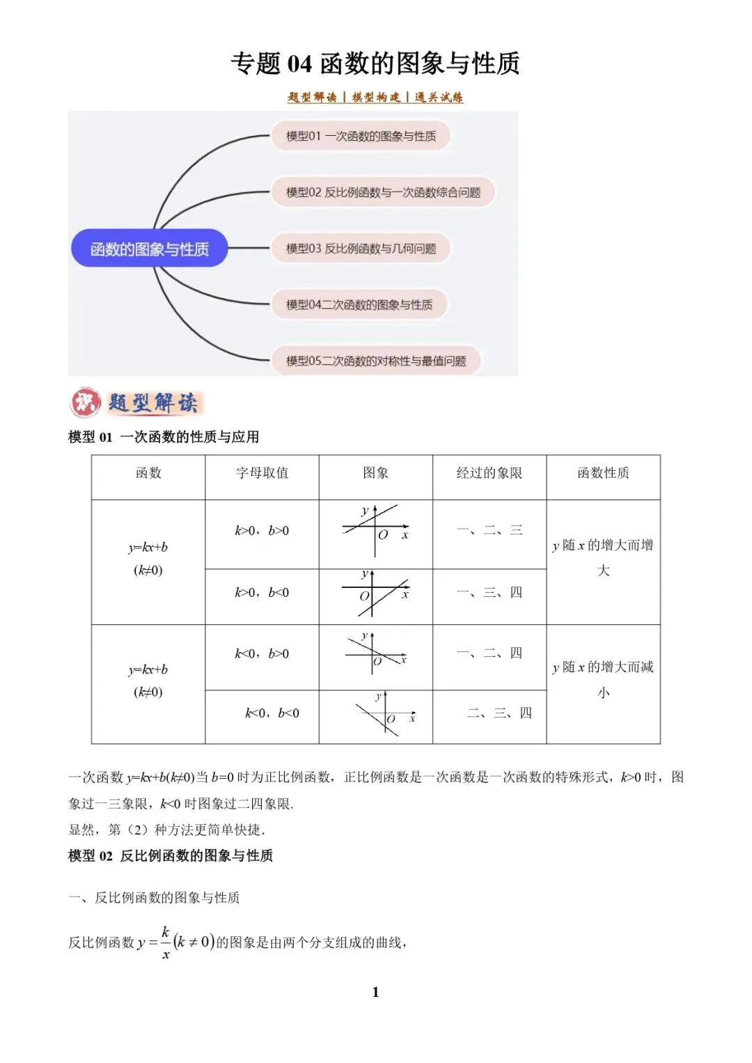 中考数学复习 | 专题04函数的图象与性质解答题模型构建(3大函数5大模型)(解析版)-第1张图片-四季读书网