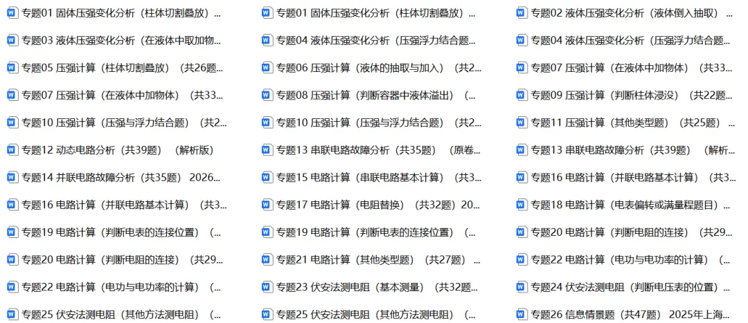 2026上海市中考物理一模、二模专项复习 第1张