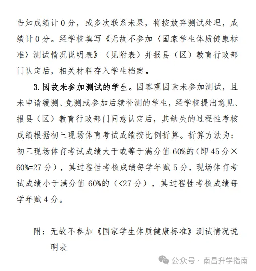 2026南昌中考体育过程测评补充说明!现场测试免考、缓考安排出炉! 第4张