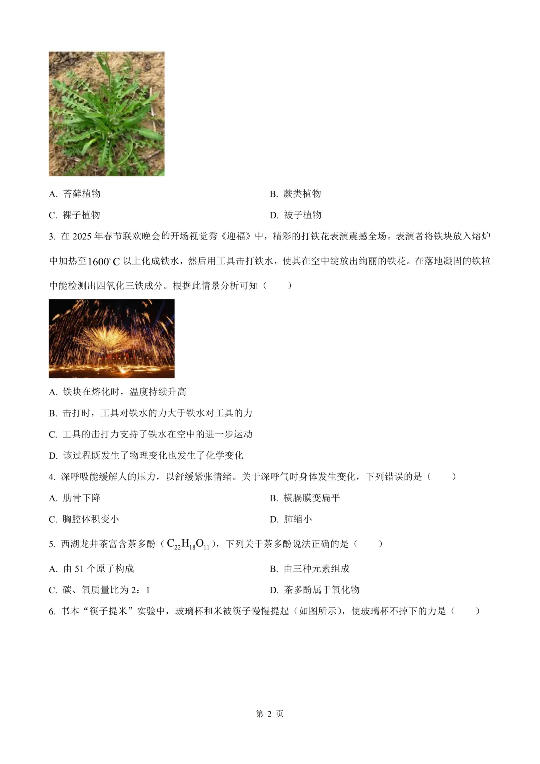 杭州市萧山区2025届中考一模科学试题 第3张