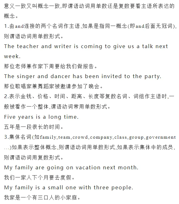 【中考语法】主谓一致用法精讲+精练+答案 第5张