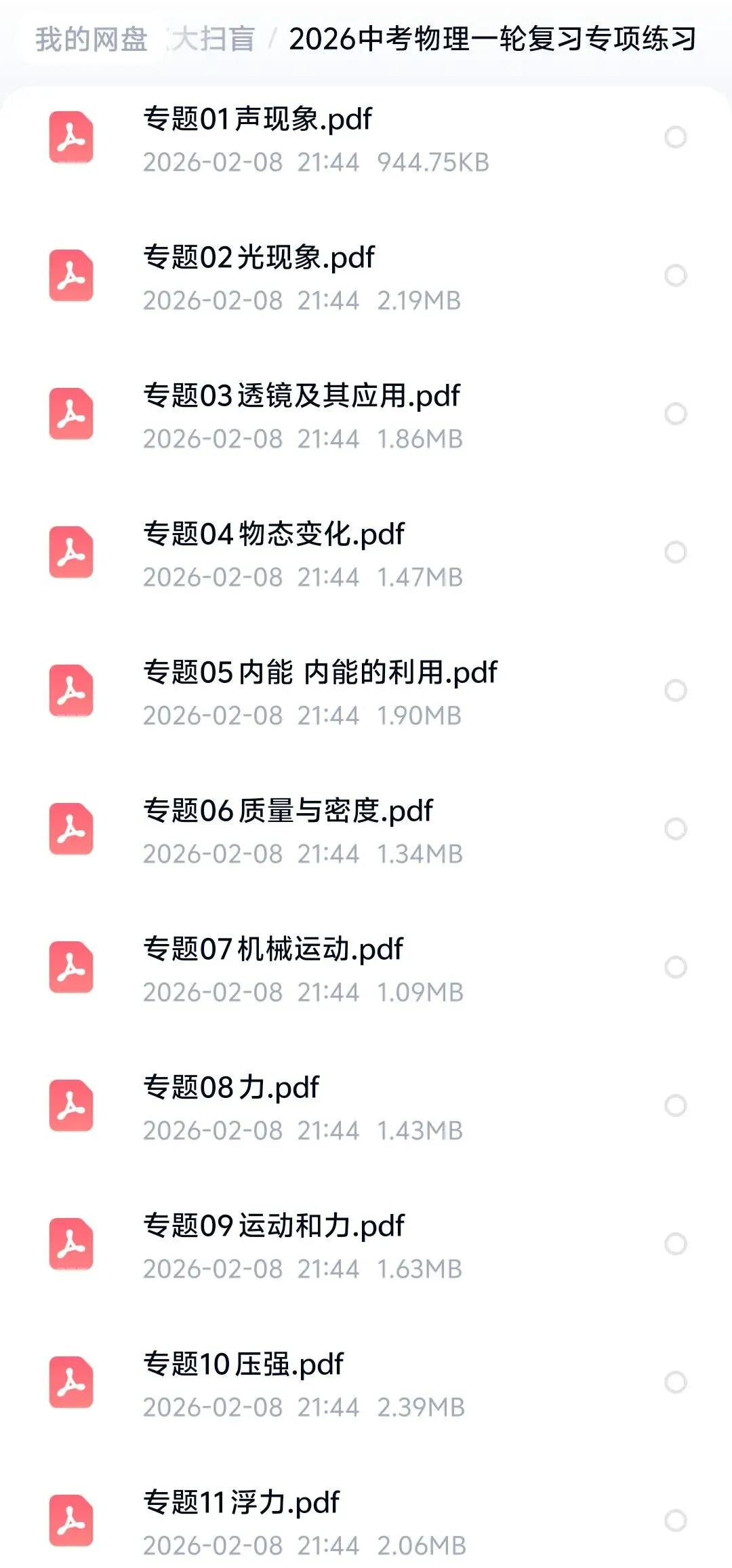 2026中考物理一轮复习专项练习 第5张