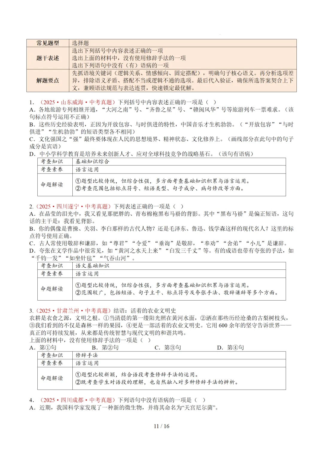 2026年中考复习第03讲《句子:病句、修辞、单复句》讲练测 第73张