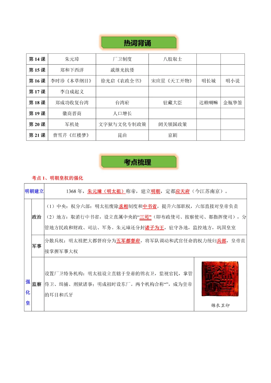 【中考专项历史】 《主题05 明清时期》专项复习完整高清电子版可打印 第5张 【中考专项历史】 《主题05 明清时期》专项复习完整高清电子版可打印 第5张