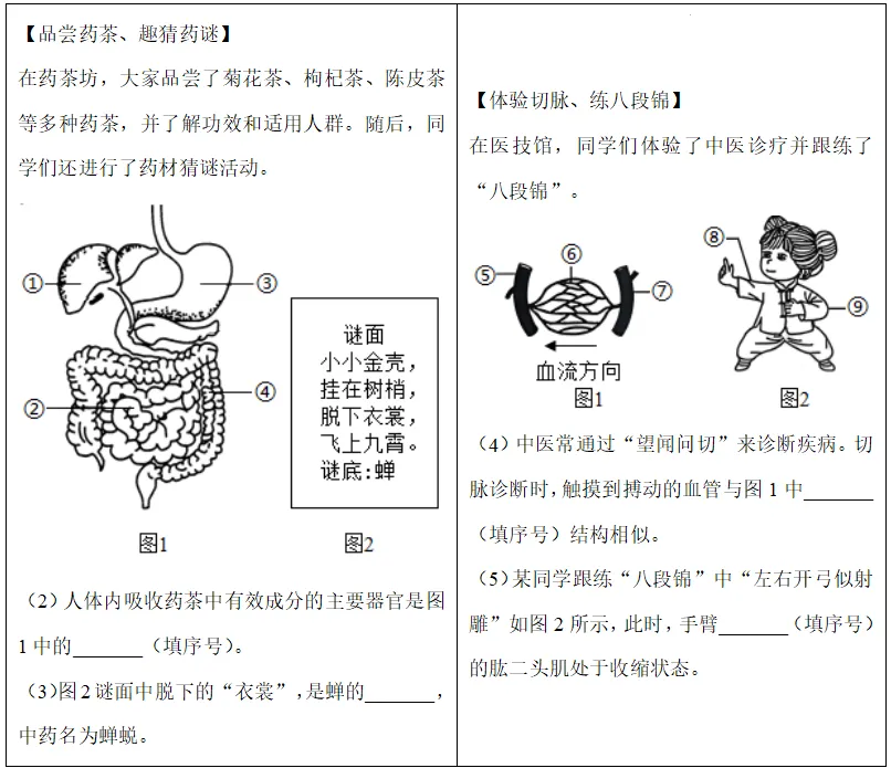 初中生物学中考真题:关于中医药文化主题研学的相关考题(有答案,有解析) 第3张 初中生物学中考真题:关于中医药文化主题研学的相关考题(有答案,有解析) 第3张