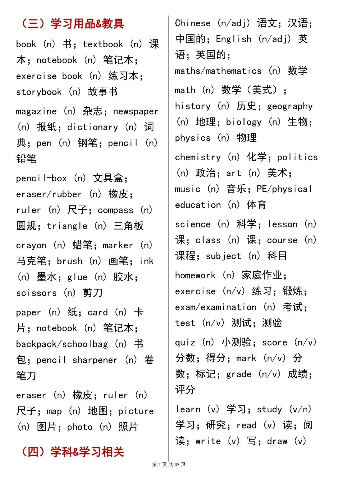 中考必背【英语 2000 核心词汇(场景分类版)】,可打印 快收藏 第2张