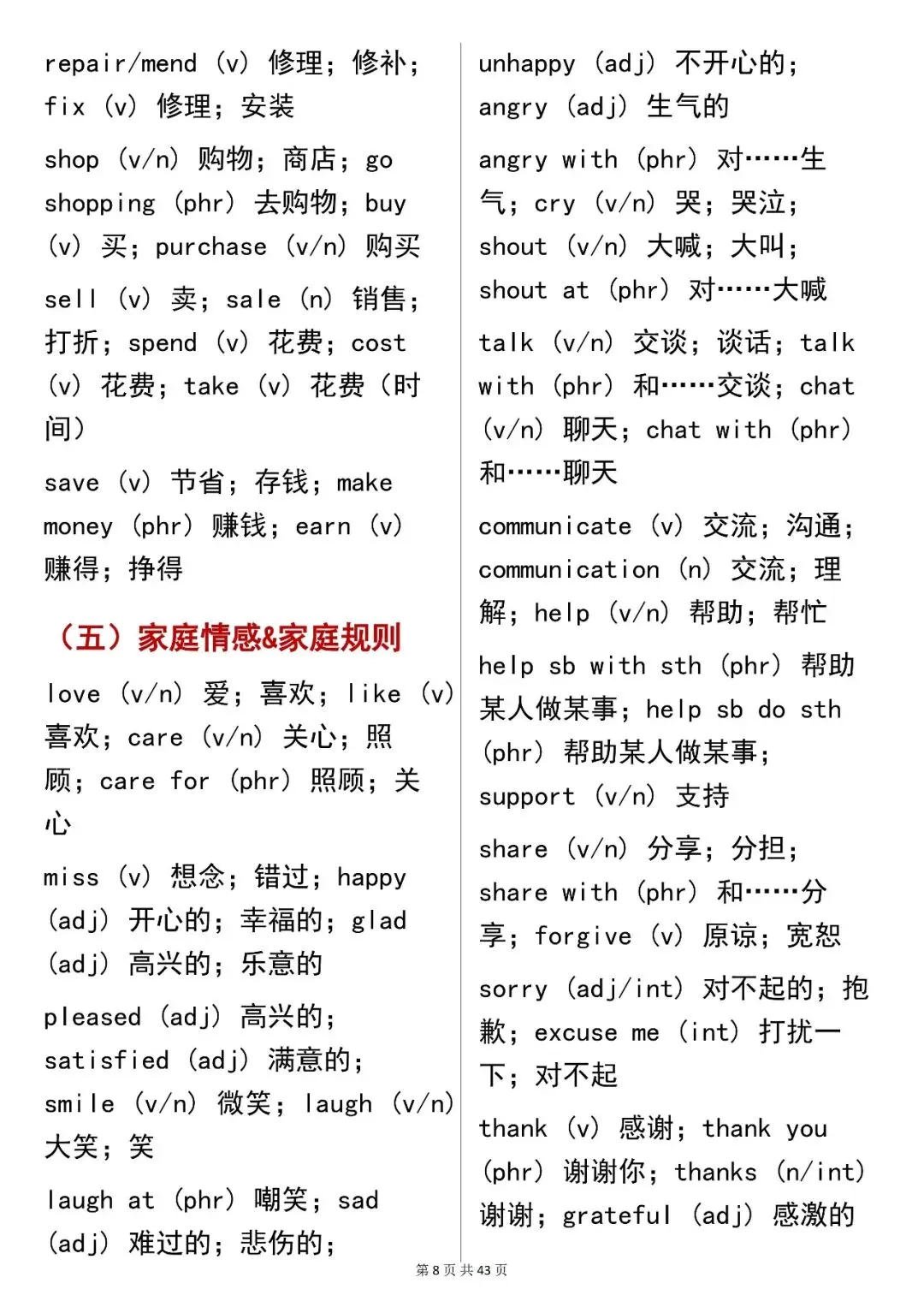 中考必背【英语 2000 核心词汇(场景分类版)】,可打印 快收藏 第8张