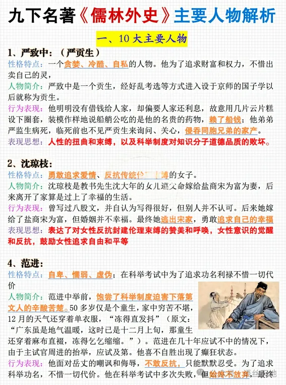 名著《儒林外史》中考知识点全整理,可下载! 第5张
