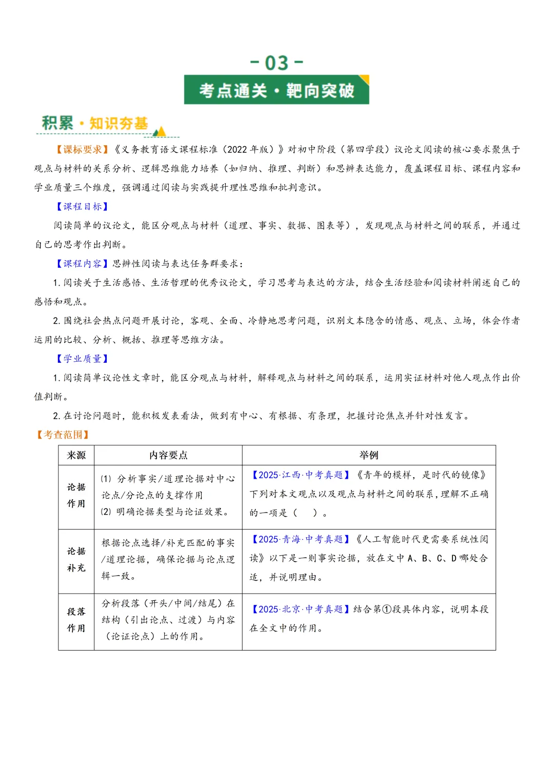 2026年最新中考语文一轮复习—议论文阅读 第02讲 论据与段落(课件+讲义+测练) 第6张