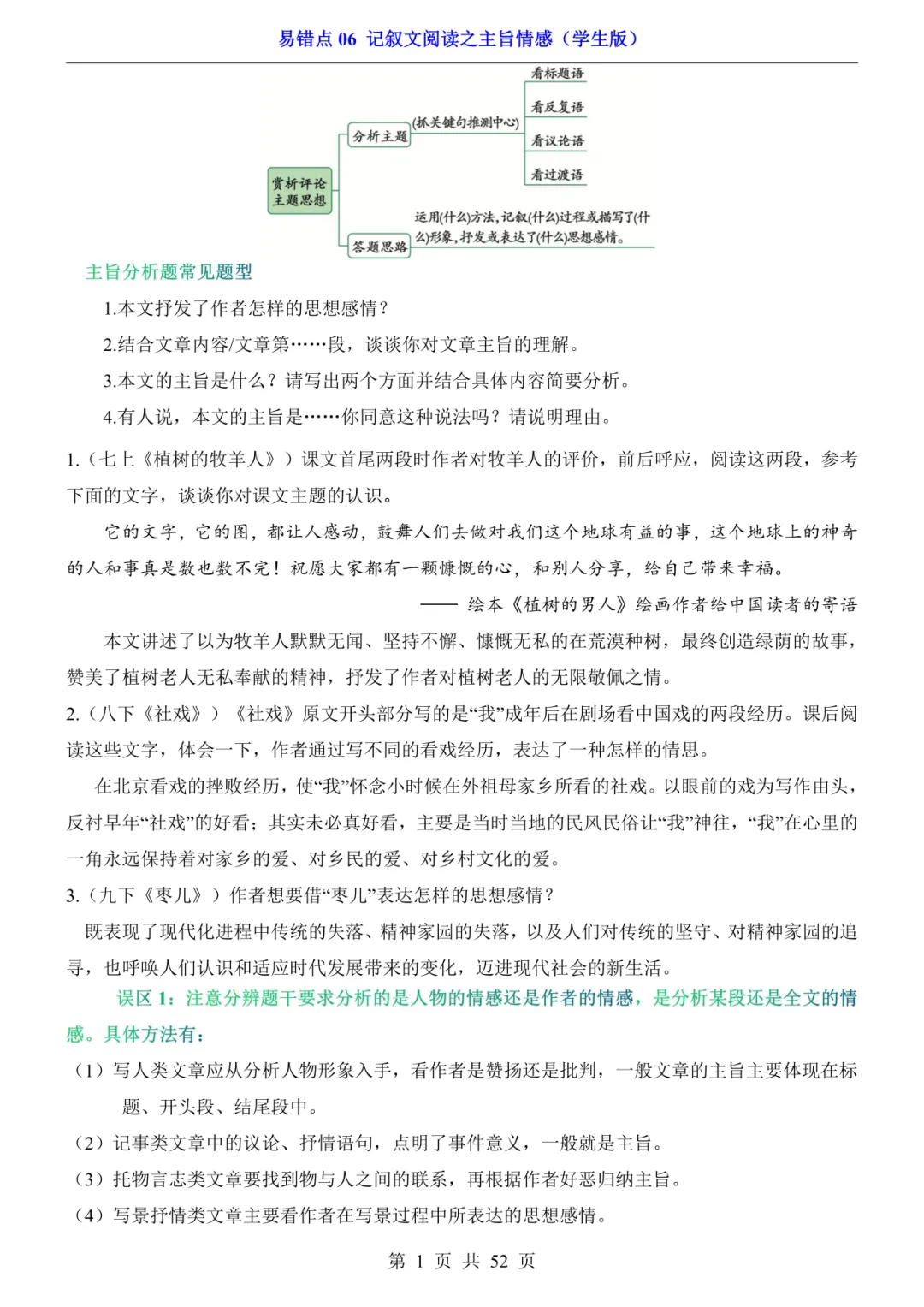 2026年中考语文易错点10《记叙文阅读之主旨情感》(含答案解析),电子版可下载打印 第2张 2026年中考语文易错点10《记叙文阅读之主旨情感》(含答案解析),电子版可下载打印 第2张