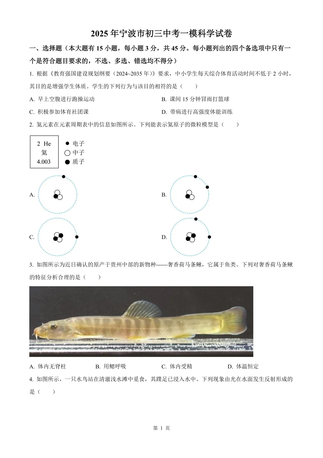宁波市初三中考一模科学试卷 第12张