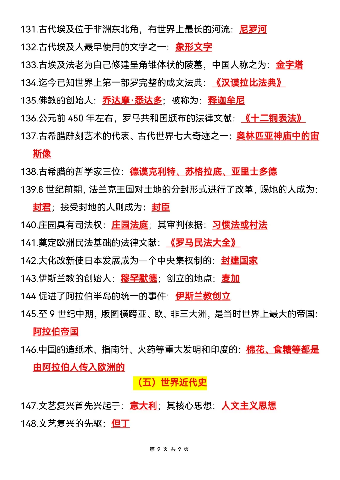 中考历史临考必背200条 第9张