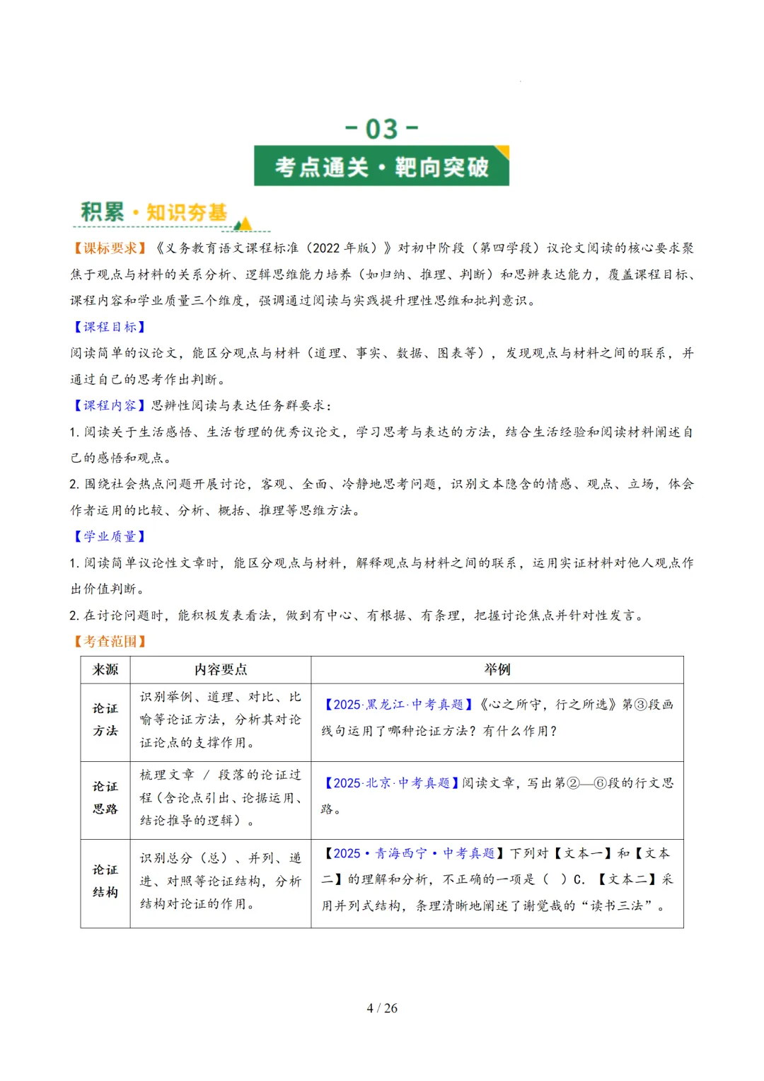 2026年中考语文复习议论文阅读第3讲《论证方法、思路与结构》讲练测 第55张 2026年中考语文复习议论文阅读第3讲《论证方法、思路与结构》讲练测 第55张