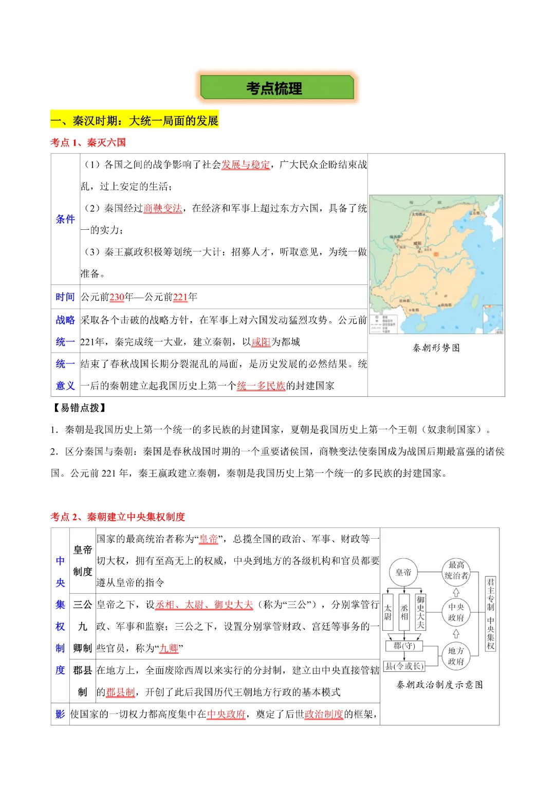【中考专项历史】主题02  秦汉三国两晋南北朝时期专项复习带答案|完整高清电子版可打印-第3张图片-四季读书网