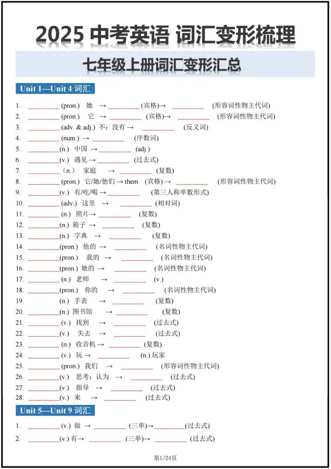 2026中考英语词汇变形梳理(背诵版+默写版),电子版可打印! 第17张