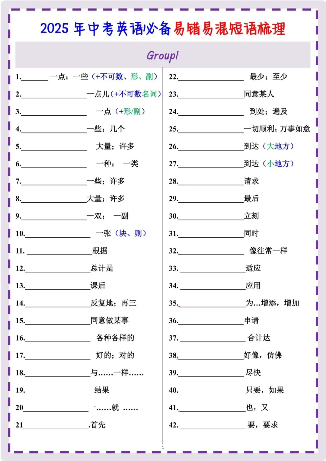 备战中考|2026新人教版《英语》高频必备易错易混短语梳理(默写版+背诵版)完整电子版可打印! 第2张 备战中考|2026新人教版《英语》高频必备易错易混短语梳理(默写版+背诵版)完整电子版可打印! 第2张