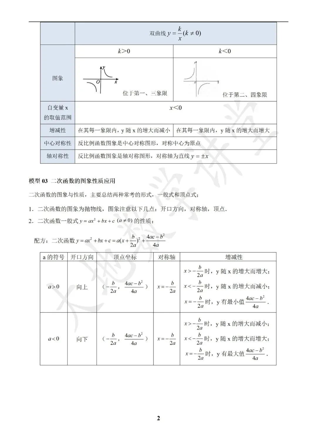 中考数学答题技巧与解题模板构建之函数图象与性质解答题 第2张