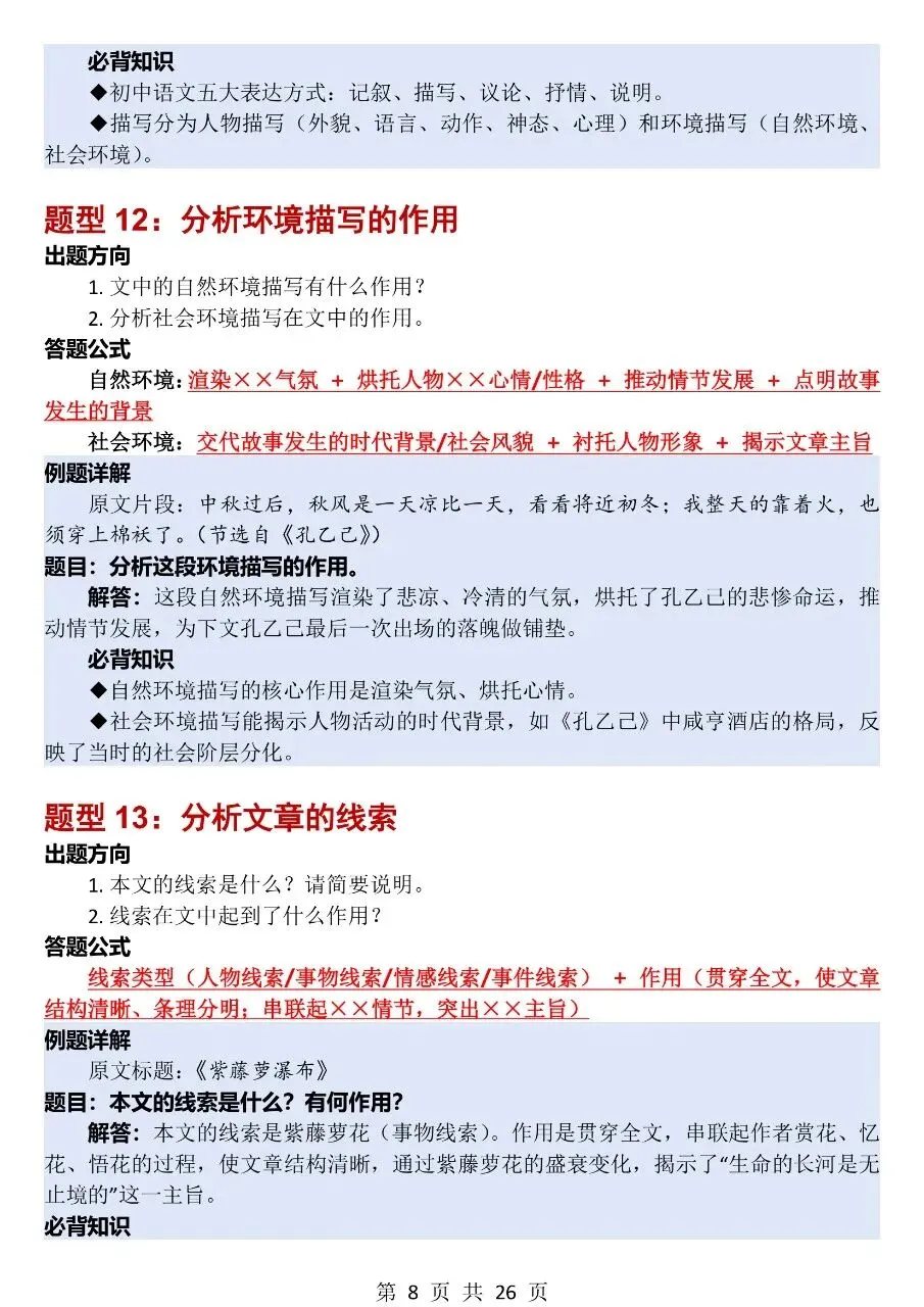 初中语文中考每年反反复复考的50类答题模板! 第8张