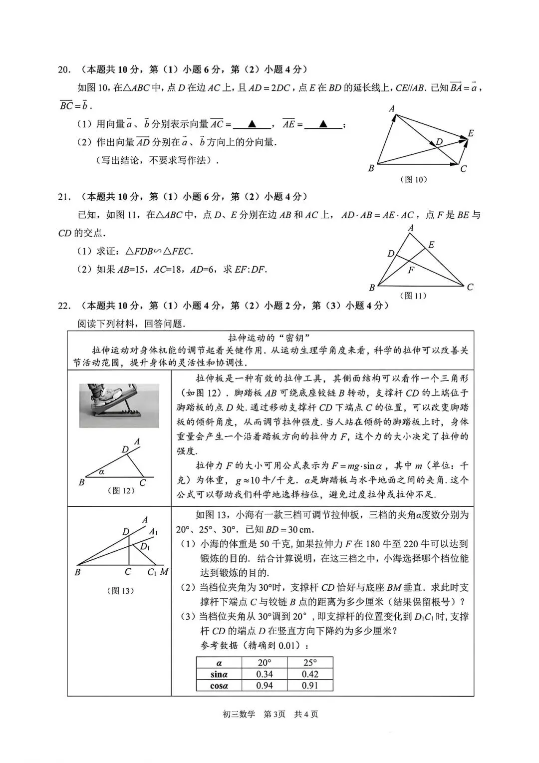 【中考一模】2026届上海市浦东新区初三一模数学试卷及答案 第3张