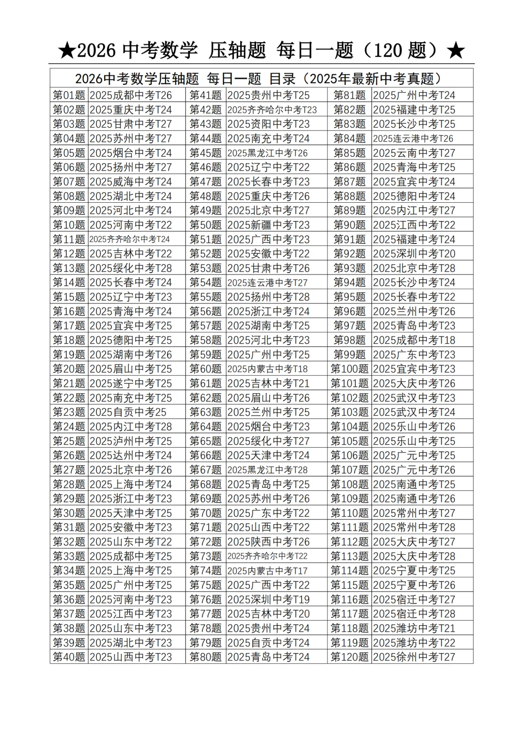 2026 中考数学压轴题每日一题(120题)-第5张图片-四季读书网
