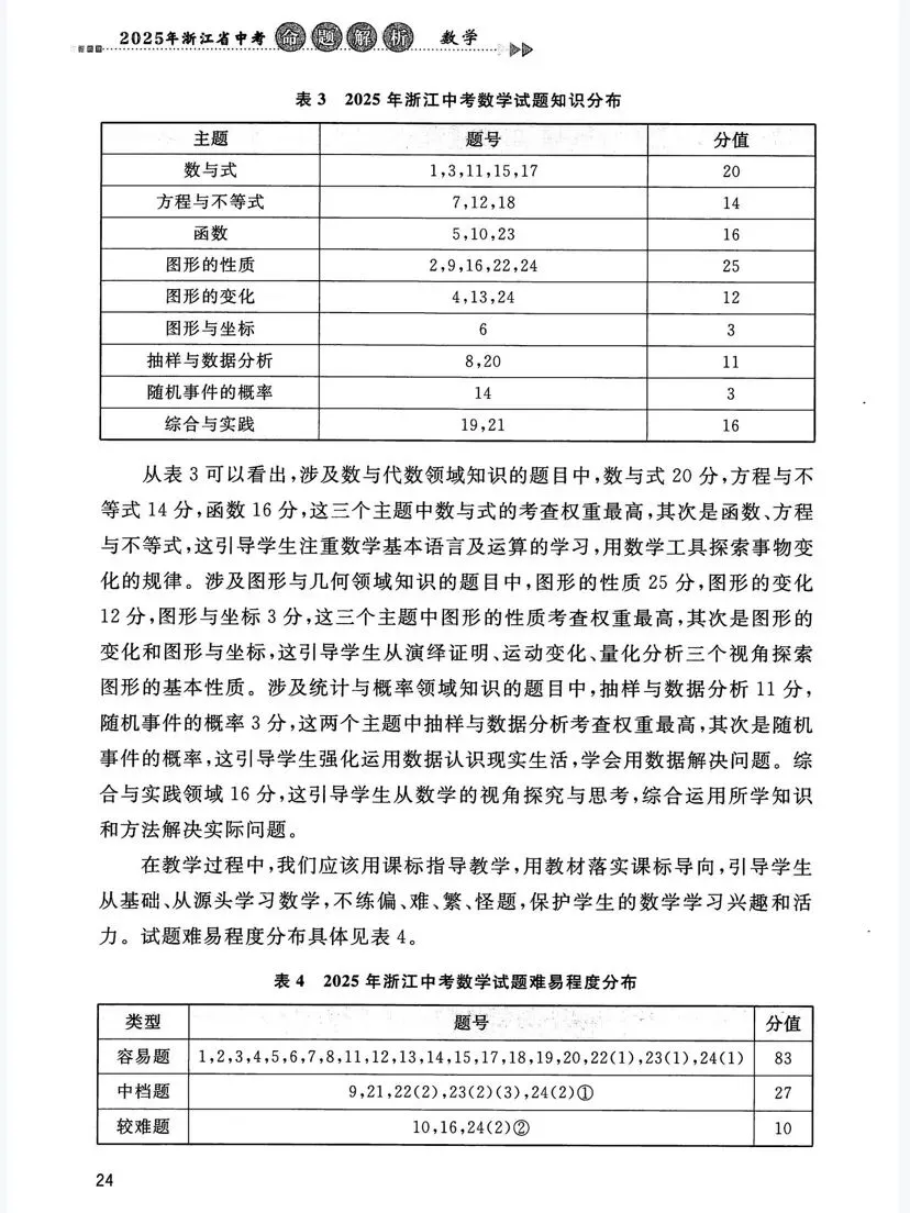 抢鲜看|2025年浙江省中考数学命题解析(考点分布·分值占比) 第6张