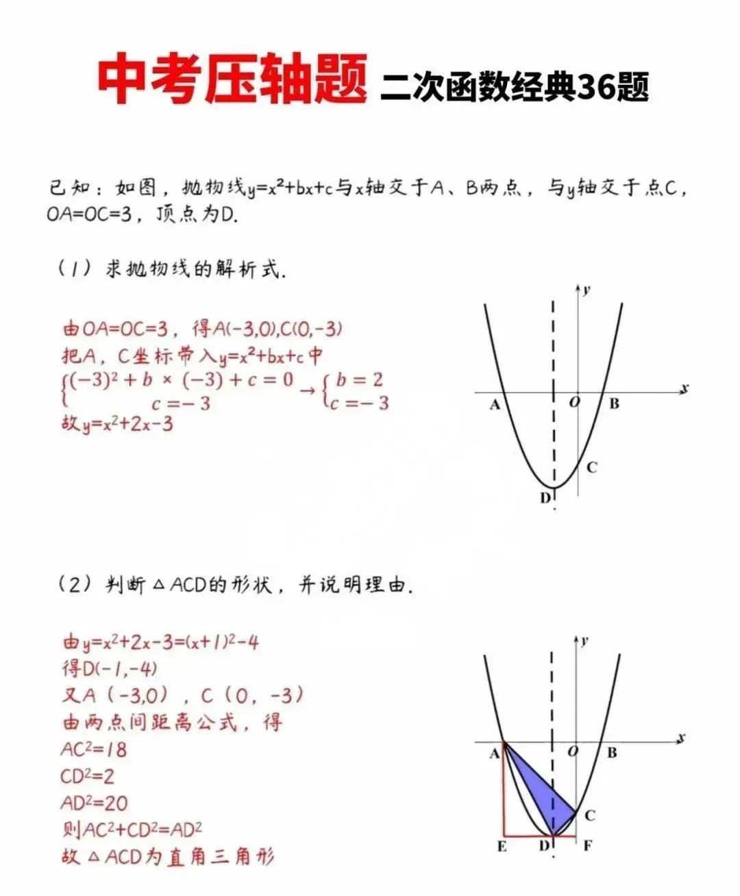 中考数学压轴题:二次函数经典36题,含答案! 第1张