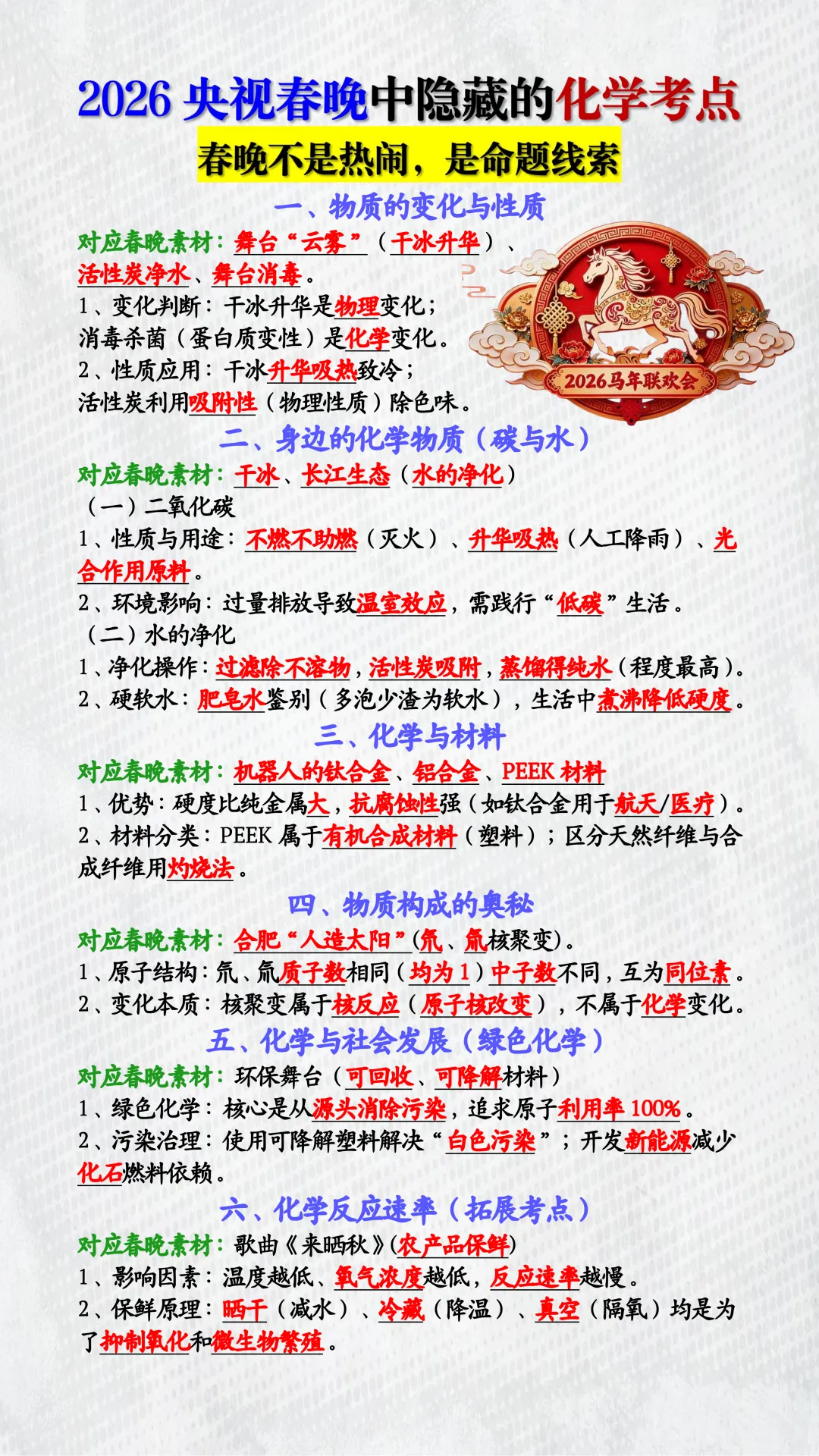 2026中考押题:马年春晚中隐藏着的6个化学考点!有心的家长已收藏! 第3张 2026中考押题:马年春晚中隐藏着的6个化学考点!有心的家长已收藏! 第3张