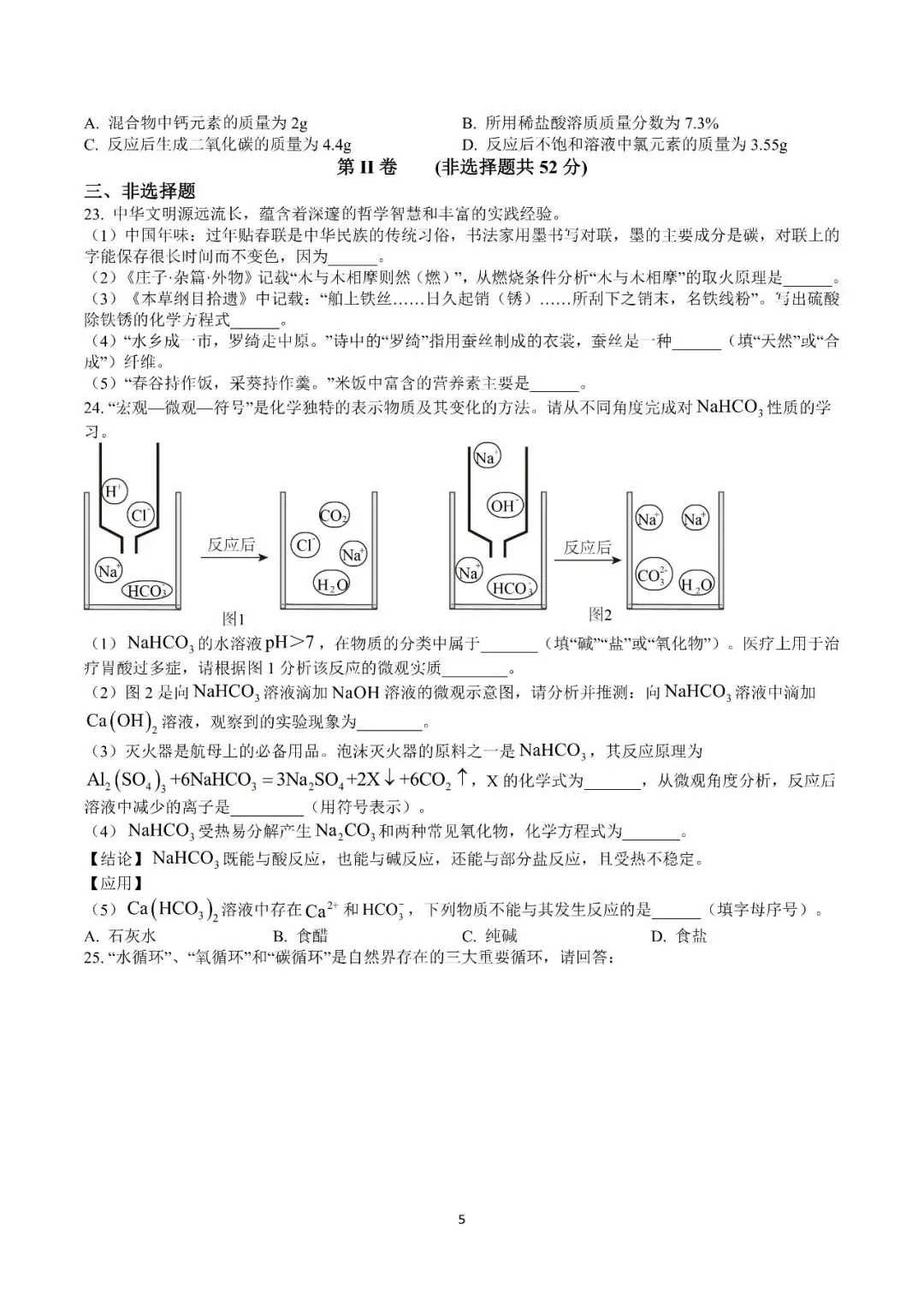 阿文中考第40套2025中考一模化学莱西(含答案)无水印可下载 第5张