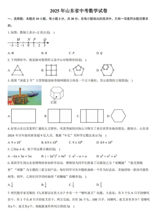 2025年山东省中考真题试卷电子版||试题答案解析PDF(全科目)真题答案 第2张