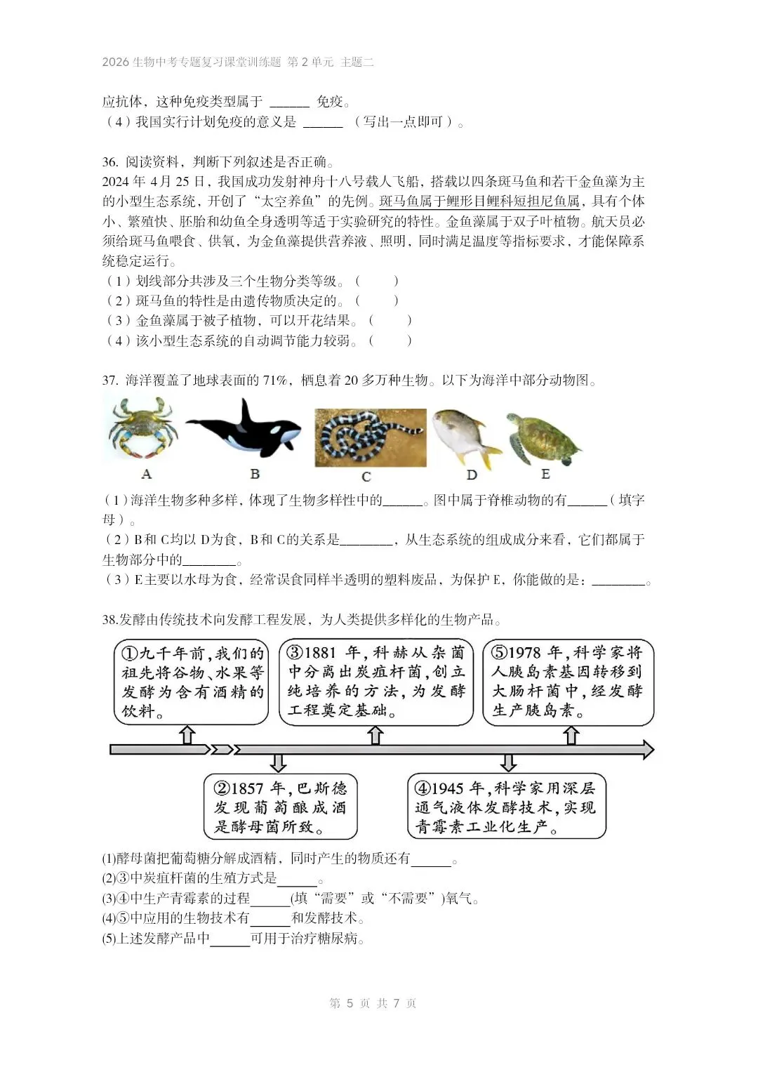 2026生物中考专题复习课堂训练题共7个专题word文档已经做好 主题二生物体的结构层次 部分截图 第6张
